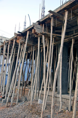 Wooden scaffolding around new building in asia, India