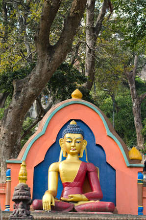 statue of Buddha at  Swayambhunath stupa monkey Temple in Kathmandu, Nepal.の写真素材