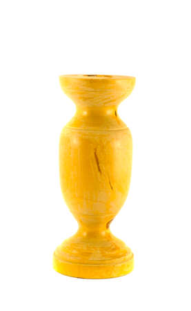 handmade turned wooden vase craft object isolated on whiteの写真素材