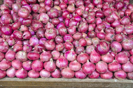 red onion vegetable background in asia marketの写真素材