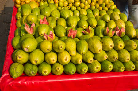 fresh sweet guava fruits group in street market New Delhi , Indiaの写真素材