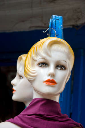 two plastic mannequin head in asia street, Kathmandu, Nepalの写真素材