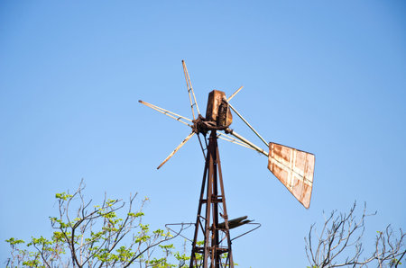 old rusted historical windmill in Rhodes island Rhodes city, Greeceの写真素材