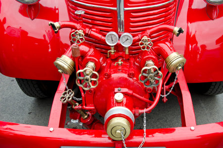 Front of antique  firefighters' car construction