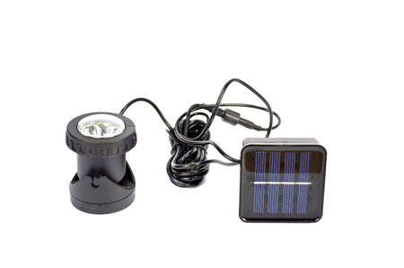 black garden lawn modern solar lamp isolated on white backgroundの写真素材