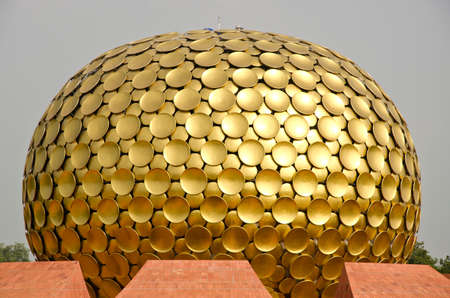 golden dome of Mantrimandir Golden temple in Auroville, Tamil Nadu, Indiaのeditorial素材