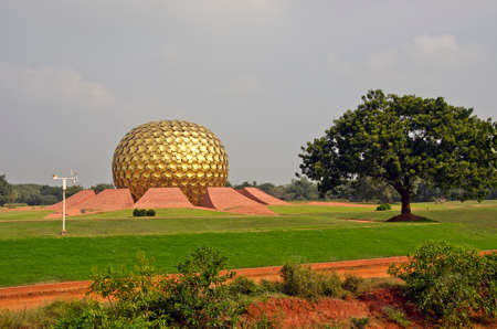 Matrimandir - Golden Temple for meditation  in Auroville, Tamil Nadu, Indiaのeditorial素材