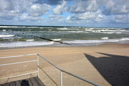Baltic Sea beach in autumn with shadows, Lithuania, Curonian Spitの写真素材