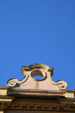Top stepped gable of historical house in Vilnius, Lithuaniaの写真素材