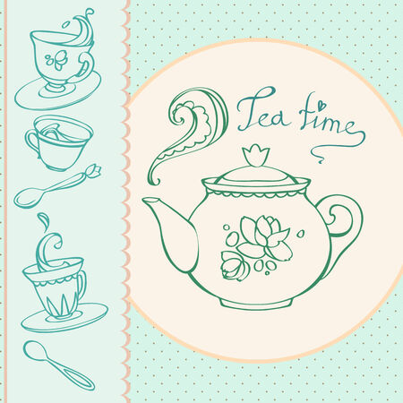 teatime greeting card with mugsのイラスト素材