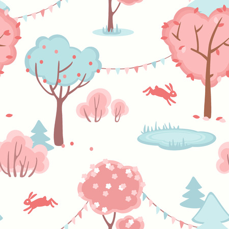 Seamless pattern with cute forest of loveのイラスト素材