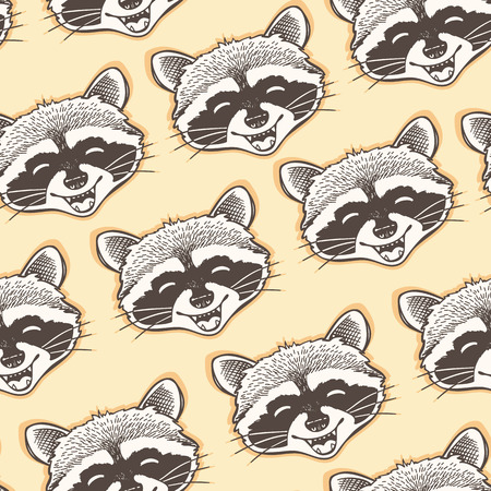 seamless pattern with head of a happy raccoon.のイラスト素材