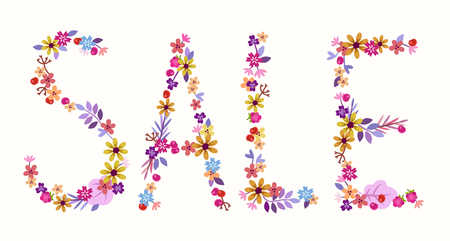 word sale pastel soft letters of flowers berries and leavesのイラスト素材
