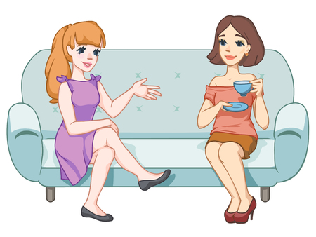women girls sitting on the couch talkingのイラスト素材
