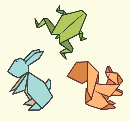 vector set of colorful origami animals hare, squirrel, frogのイラスト素材