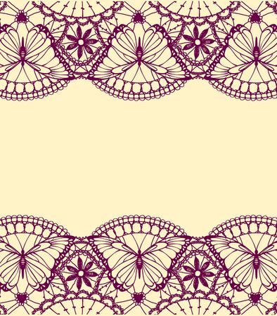 frame with lace ornamental pattern with butterfly and flowersのイラスト素材