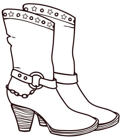 vector outline image of fashionable female western cowboy boots cossacksのイラスト素材