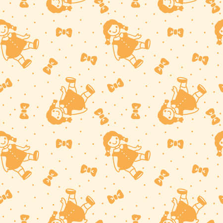 vector pattern with polka dots in retro style with dolls and bowsのイラスト素材