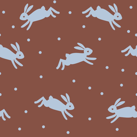 vector seamless pattern with silhouettes of cute jumping bunnies and dotsのイラスト素材