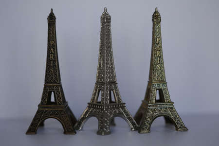 Three small ornaments of the Eiffel tower in Paris.の写真素材