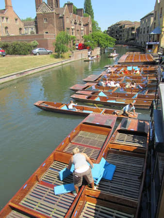 Punting boats on the river at Cambridge in England.の写真素材