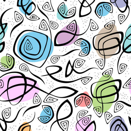 chaotic lines and color spots seamless patternのイラスト素材