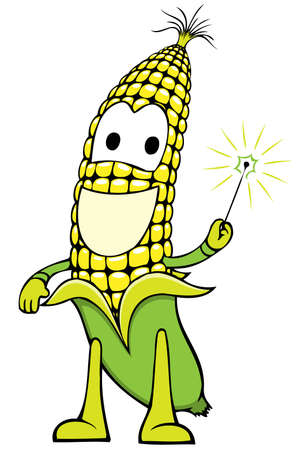 cheerful corn character holding a magic-wandのイラスト素材
