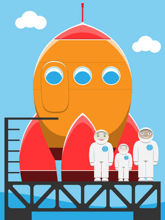 astronaut family at spaceportのイラスト素材
