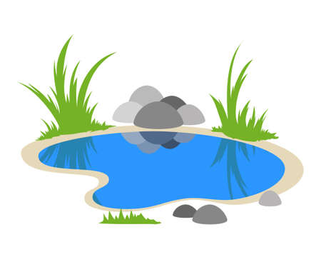 Natural pond cartoon outdoor sceneのイラスト素材