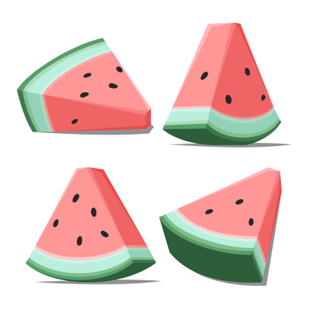 A set of juicy watermelon slices. Kawaii style fresh berryのイラスト素材