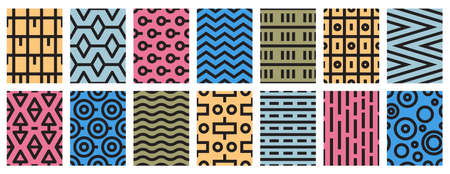 Set of minimalistic linear abstract seamless patternsのイラスト素材