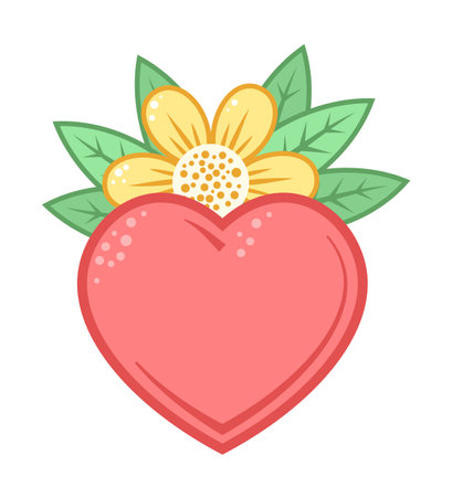 Heart icon with yellow flower on background. Vector illustrationのイラスト素材