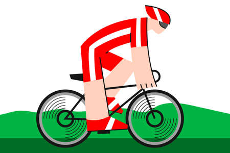 Cyclist man wearing red suit and helmet riding on sport bike. Bicycling sports, cycling race competition conceptのイラスト素材