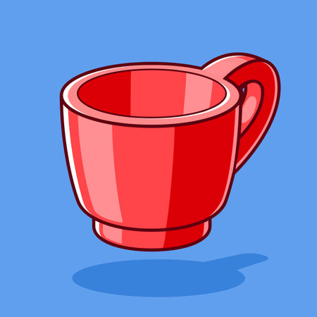Red ceramic cofee cup isolated on blue backgroundのイラスト素材