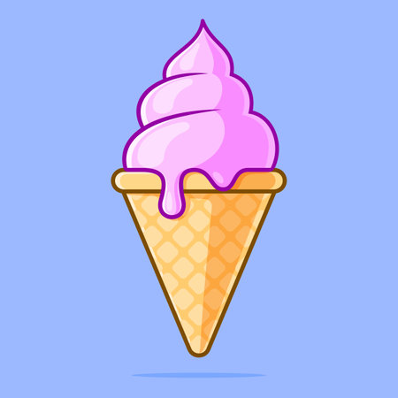 Pink ice cream in a waffle cone on blue backgroundのイラスト素材