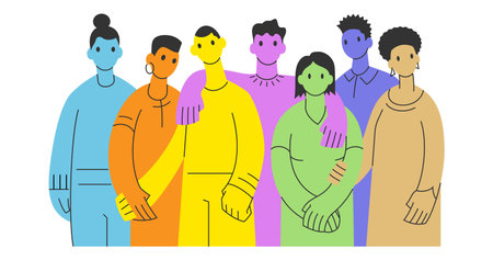 A group of young diverse people of different gender, race, and political views standing togetherのイラスト素材