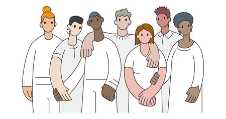 A group of young diverse people of different gender, race, and political views standing togetherのイラスト素材