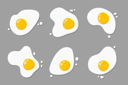 Set of different images of fried eggs on a gray backgroundのイラスト素材
