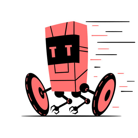 Hostile-looking robot with artificial intelligence rolls fast on wheelsのイラスト素材
