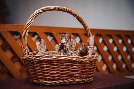 Wicker with mealsの写真素材