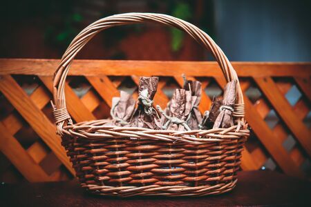 Wicker with mealsの写真素材