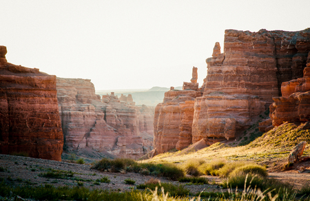 Morning light int he Kazakhstan Sharyn Canyonsの写真素材