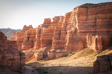 Morning light int he Kazakhstan Sharyn Canyonsの写真素材