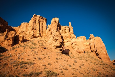 Morning light int he Kazakhstan Sharyn Canyonsの写真素材
