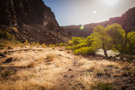 Morning light int he Kazakhstan Sharyn Canyonsの写真素材