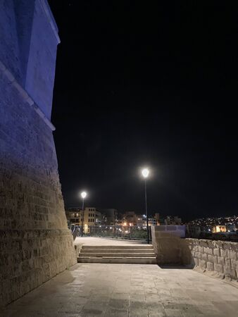 Night View of the Middle-age Fort in St Paul's Bay View, Maltaの写真素材