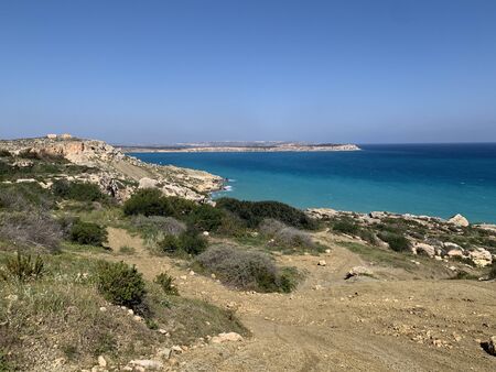 Tuffieha and Gnejna are lovely beaches and place for hiking in the North of Malta Islandの写真素材