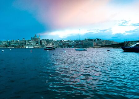 Sunset View to Valletta from Sliema, Maltaの写真素材