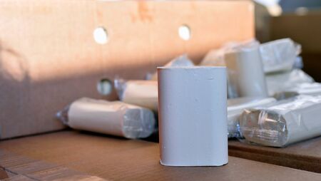 Boxes and bars of soap factoryの写真素材