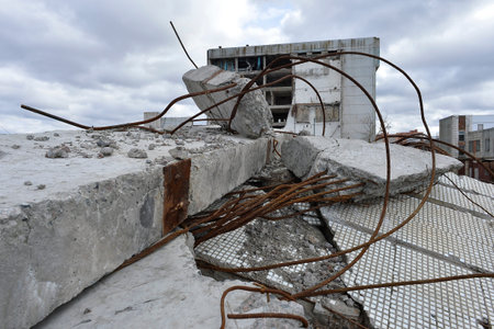 Pieces of Metal and Stone are Crumbling from Demolished Building Floors